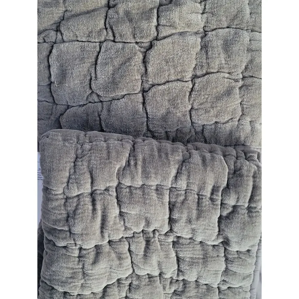 Pottery Barn Green Velvet Embroidered Shams Pair